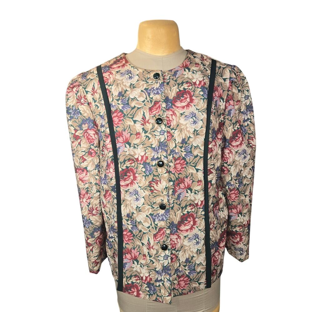 Vintage CB New York‎ Floral Button Front Jacket Blazer USA Cottagecore Artsy